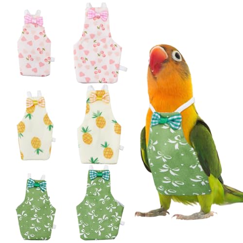 SUPERFINDINGS 6Pcs Bird Diaper Reusable Parrot Nappy with Washable Waterproof Cute Urine Wet Suit Green Pink Yellow Costume Cockatiel Clothes with Elastic Rope for Parrots Cockatiel Pet Birds(S-M)