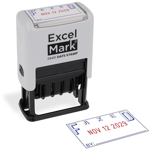ExcelMark 2445 Date Stamp with Text - Blue and Red Ink (Gray Mount, Faxed) - color: Gray Mount, size: Faxed