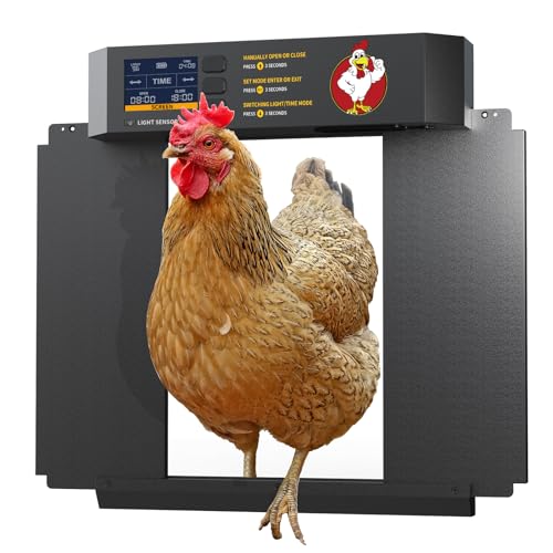 Chicken Coop Door, Automatic Chicken Coop Door Opener, Large LCD Display with Timer & Light Sensor, Anti-Pinch Protection