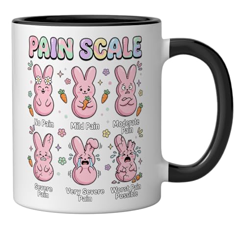 Funny Nursing Bunny Eggs Medical Pain Scale Easter Nurse Ceramic Mug, Black/White - color: Black/White