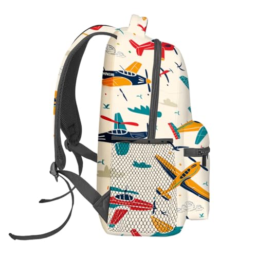 Retro Colorful Airplane Backpack,Vintage Aircraft Polyester Backpacks,Lightweight Double Shoulder Back Pack for Adults,Cloud Bird Bookbag,School Bag Gifts,Casual Travel Daypack Book Packs - color: Airplane