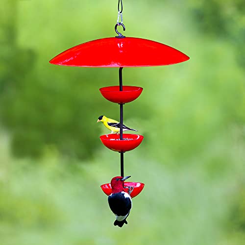 Yellow Recycled Glass Bird Feeder Dome, Hanging Weather Shield with Dual Hooks, Durable Outdoor Protection for Backyard Feeders, Red - color: Ruby Red