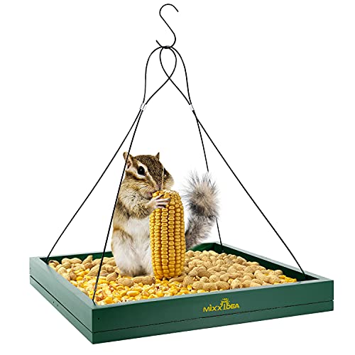 Bird Feeder Hanging Tray, Bird Feeders for Outdoors, Wooden Seed Tray Platform Mesh Seed Platform for Garden Yard Outside Decoration Attracting for Wild Birds (Green-1pk) - color: Green