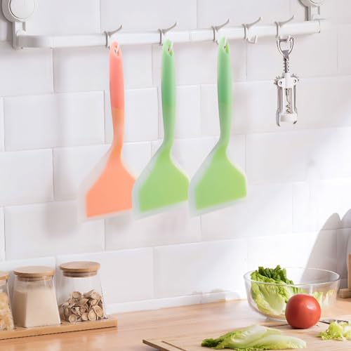 Hitefu 2 Pcs Silicone Spatula Turner, Green & Orange | Wide Pancake Flipper, Tamagoyaki Shovel, BPA Free, Non-Stick Egg Flipper - color: Green & Orange