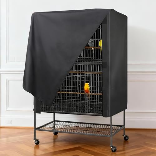 Bird Cage Cover, Pet Bird Cage Cover for Night Heavy Duty Oxford Cloth with Coating Layer, Universal Shade for Parakeet, Parrots, Cockatiel, and Small Animals, Without Cage(Black, 38x24x48in)