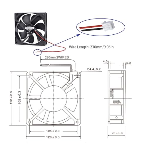 12025 Cooling Fan 120mm x 120mm x 25mm DC 12V 2Pcs Dual Ball Bearings Brushless 2Pin XH2.54 2700RPM