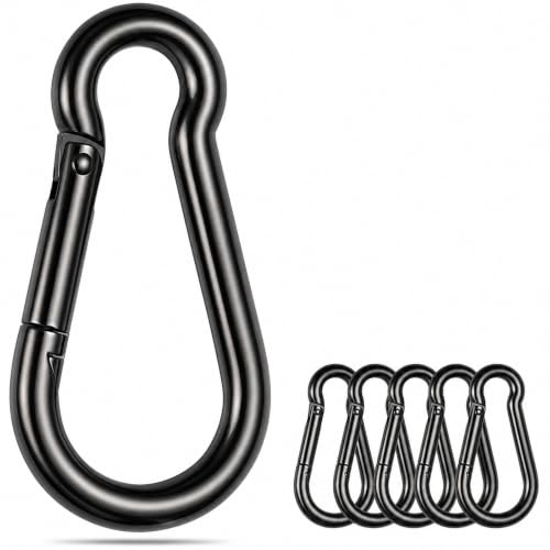 Stainless Steel Spring Snap Hook Carabiner - 304 Stainless Steel Caribeener Clips, Set of 6 - color: Black, size: 4.7 Inch
