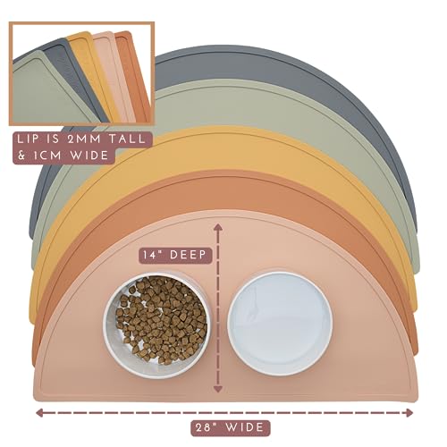 Waterproof Silicone Dog Food Mat – Large Size Non-Slip Pet Bowl Mat, Raised Edge Design, Easy-to-Clean Pet Food Placemat for Dog & Cat Bowls, 28" Across x 14" Deep - Honey - color: Honey, size: Large