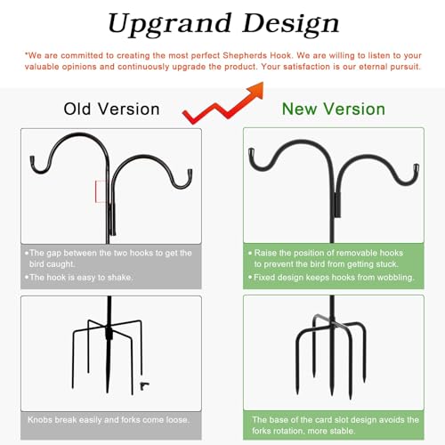Gtongoko Double Shepherds Hook for Outdoor, 76 Inch Bird Feeder Pole with 5 Prongs Base, 5/8 Inch Thick Heavy Duty Adjustable Garden Hook for Hanging Plant, Lantern, Hummingbird Feeder, 1 Pack - size: 76 Inch