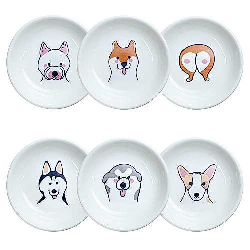 Funny Dogs Head and Butt Pattern Ceramic Sauce Dishes, Seasoning Dishes, Sushi Soy Dipping Bowls, Appetizer Plates, Dessert Plates, Little Cat Bird Feeding Bowls, Set of 6-Dogs-3.5 Inch - color: Dogs, size: 3.5 Inch