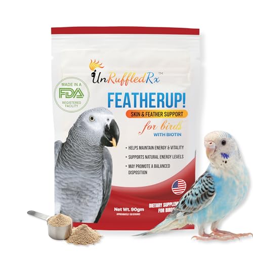 FeatherUp! Bird Molting Support & Feather Growth Supplement - for Plucking, Regrowth & Molt - Multivitamin & Amino Acids for All Birds - 90g (240 Servings)