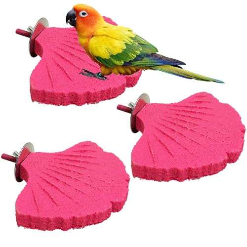 3 Pcs Bird Perch Resin Bird Beak Grinding Stone Leaf Shape Perch Stand Foot Clawing Trimmer Birds Cage Accessories for Cockatiels Conures Budgies Lovebirds (Pink) - color: Pink, size: Ginkgo leaves