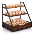 Reallnaive 3-Tier Wooden Egg Holder Countertop with Basket, Fits 36+90 Eggs, Wood Egg Collecting Rack with Carry Handle for Home Kitchen Chicken Duck Quail Eggs Storage Organizer
