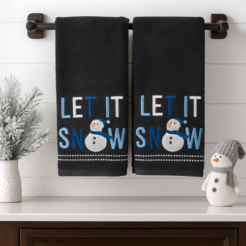 Christmas Bathroom Hand Towels- Set of 2 100% Cotton Dark Gray Winter Embroidered Snowman Let it Snow Design- 16 x 25 Festive Bath & Kitchen Decor - color: Let It Snowman