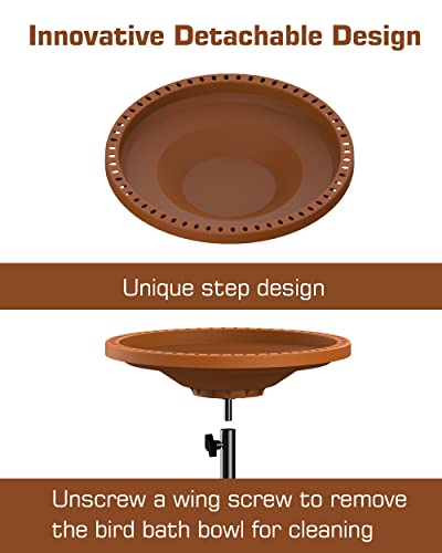 Bird Baths for Outdoors, Detachable Birdbaths for The Garden Clearance, Freestanding Bird Baths for Outdoors Heavy Duty, Bird Bath Bowl Spa & Birdfeeder with Metal Stake Stand, Circle Shape (Brown) - color: Brown
