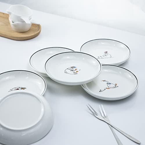 Cute Cartoon Animals Pattern Ceramic Sauce Dishes, Seasoning Dishes, Sushi Soy Dipping Bowls, Appetizer Plates, Dessert Plates, Little Cat Bird Feeding Bowls, Set of 6-Goose-5 Inch - color: Goose, size: 5 Inch
