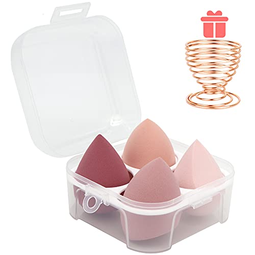 Makeup Sponges Set - Beauty sponges Blending Blenders with 1 Holder and Egg Case, Flawless for Cream, Powder and Liquid (Pink, 4Pcs+1Holder+ case) - color: Pink, size: 1 Count (Pack of 5)