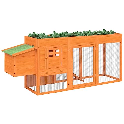Wooden Chicken Coop, Outdoor Poultry Cage Hen House with Wire Fence, Solid Pine Wood Small Animal Hutch for Backyard and Garden, Rectangular, 19.7 x 80.3 x 33.1 Inches