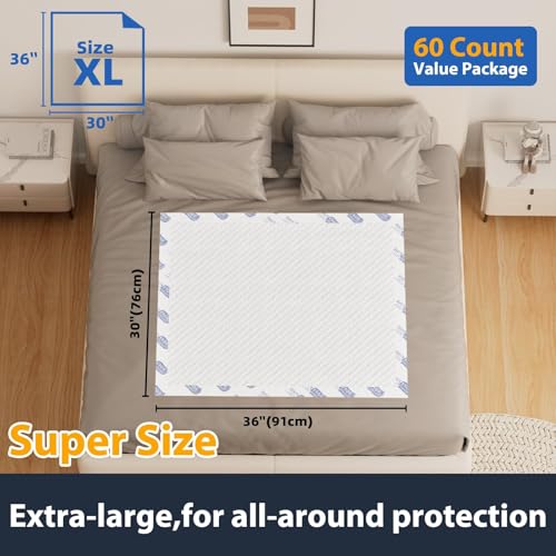 SOFYFINE Tear Resistant Bed Pads 30"x36", 60 Count, XXL Extra-Large Incontinence Bed Pads – Mattress Protector Pee Pads for Adults Kids, Bed Protection & Heavy Duty Underpads - size: 36"x30"(60 Count)-Heavy Duty