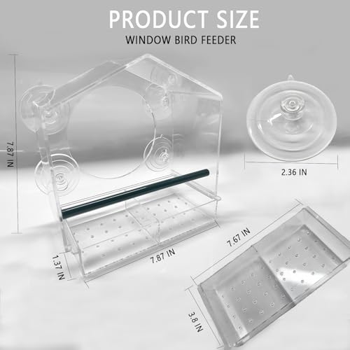 Window Bird Feeder with Strong Suction Cups （Large House） | Detachable Seed Tray (Built-in Drain Holes), Durable Acrylic Birdfeeder for Outdoor Garden, Ideal for Bird Watching Lovers - style: Large House