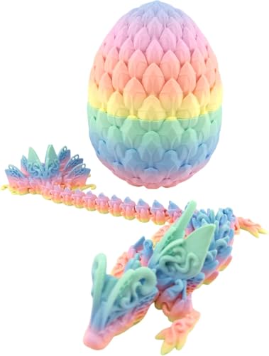 3D Printed Articulated Pastel Rainbow Butterfly Dragon, Home/Office/Desktop Decor, Flexible Sensory Toy, Unique Gift, Insect Lover Gift. (9.5 Inch Dragon with Dragon Scale Egg) - style: 9.5 Inch Dragon with Dragon Scale Egg