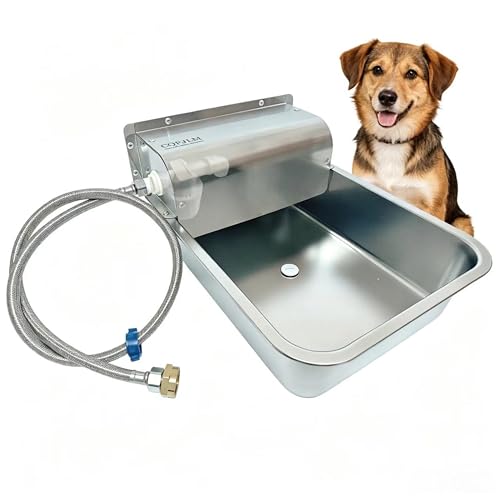 Automatic Dog Water Dispenser,Wide Mouth Design,Water Level Control | 11L Stainless Steel Outdoor Dog Water Bowl,with Float Valve Auto Refill for Dogs, Alpacas & Livestock,with 3/4" Brass Adapter - size: Large - Fixed Water Level