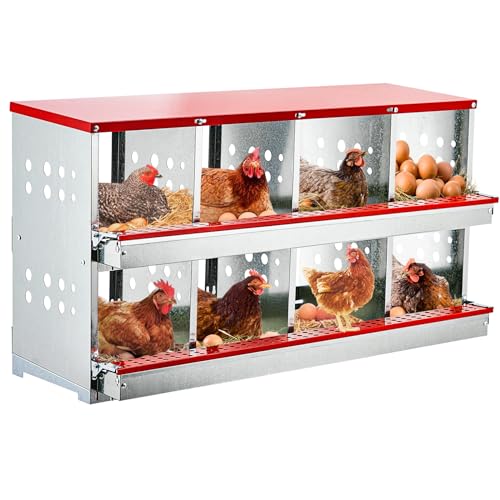 Garvee Nesting Boxes for Chickens, 8 Compartment Roll Out Away Chicken Nesting Boxes for Laying Eggs, Nesting Gift Boxes for Hens Duck Poultry, Metal Heavy Duty Chicken Coop with Perch