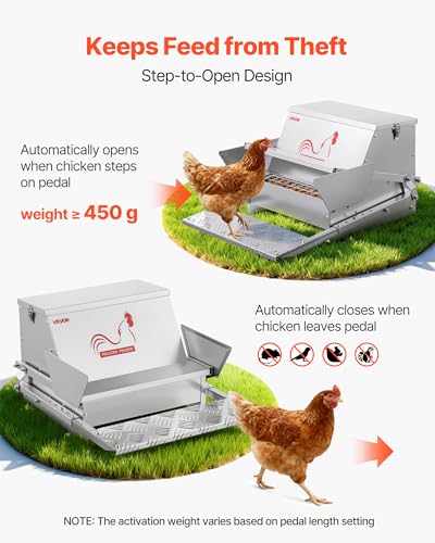 VEVOR Automatic Chicken Feeder, 25 lbs Capacity, Rainproof Treadle Poultry Feeder with Lockable Lid, No Waste, Galvanized Steel Construction, Outdoor Use, for Chicken, Bantams, Poultry, Pheasants