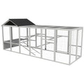 PawHut Wooden Chicken Coop Run for 6-10 Chickens 141.75" x 48" x 61" Gray | Hen House, Poultry Cage Add-On, Storage, Perches - color: Gray