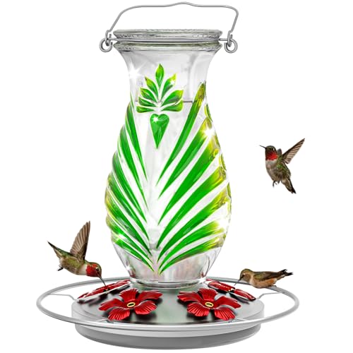 Hummingbird Feeder for Outdoors, 24oz Glass Nectar Feeder with Perch & 5 Flower Feeding Ports, Leakproof Hanging Bird Feeder for Garden Yard Decor, Outside Gifts for Women & Mom, Spring Green - color: Spring Green