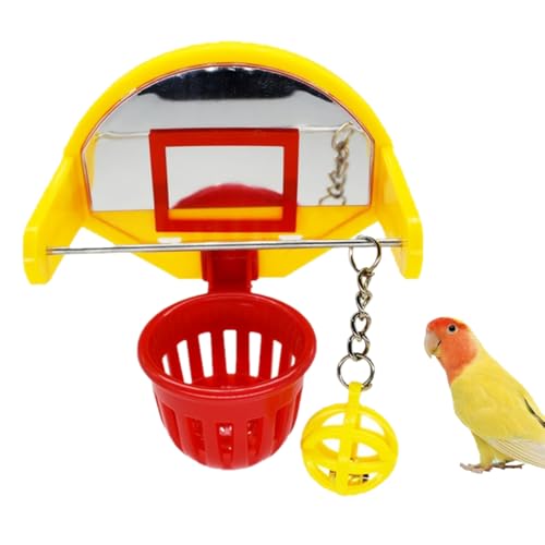 Bird Basketball Toy with Mirror Hanging Foraging Chew Ball Interactive Intelligence Training Toy for Budgies Parakeets Cockatiels Conure Easy to Install