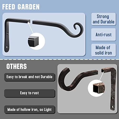 Wall Hooks for Hanging Plants 10 Inch - 2 Pack Heavy Duty Metal Plant Brackets, Holds 48 lbs, Rust Resistant Black L-Shape Hooks for Indoor Outdoor Decor - color: Black-L, size: 10 Inch