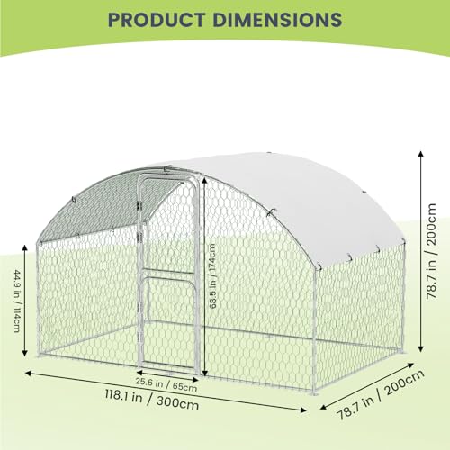 Large Metal Chicken Coop, Dome Shape Chicken Coop with Double Door, Chicken Run with Waterproof and Anti-UV Cover for Outdoor Farm Yard (6.5'L x 9.8'W x 6.6'H)