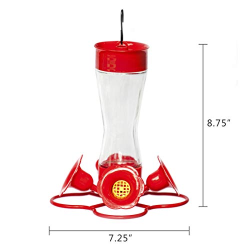 Nature's Rhythm Bird Feeder 4 bee Guard Plastic Feeding Port 8oz Glass Pinch Waist Hummingbird Feeder,1pcs - color: Red, size: 1pcs
