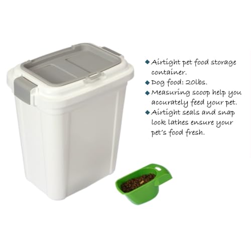 Ashfield & Harkness Airtight Pet Food Storage Container, 23 Qt / 20 Lbs | BPA-free HDPE, slim white/grey design, scoop included, 14.5"x10.5"x17", keeps dry dog & cat food fresh - color: White, size: 20 lbs