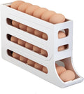 4 Tiers Egg Holder for Fridge， Automatic Egg Rolling Rack, 30 Eggs Storage Rack, Egg Distributor for Refrigerator, Egg Storage Rack for Kitchen (White)