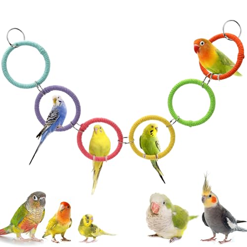 6-Ring Bird Swing Toy for Cage, DIY Cotton Rope for Parrot Soft Grip | Adjustable Colorful Perch, Hanging Parakeet Toys, Interactive Multi-Bird Swing and Climb for Budgies, Lovebirds, Cockatiels