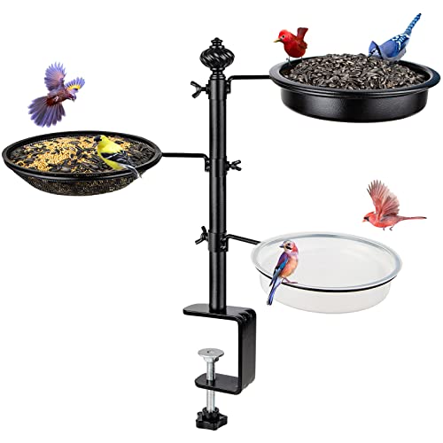 Balcony Bird Feeders for Outdoors and Deck Railing, 3-Trays, Black | Heavy Duty Metal, Durable & Sturdy, Decoration for Outdoors & Garden, Enhanced Version, Birthday Gifts for Women Men Mom Dad - style: 3 Trays