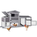 80" Large Chicken Coop on Wheels, with Run, Outdoor Wooden Hen House with Nesting Box, Leakproof Pull-Out Tray & Waterproof Roof, for 4–6 Chickens - color: Grey (AIR61)