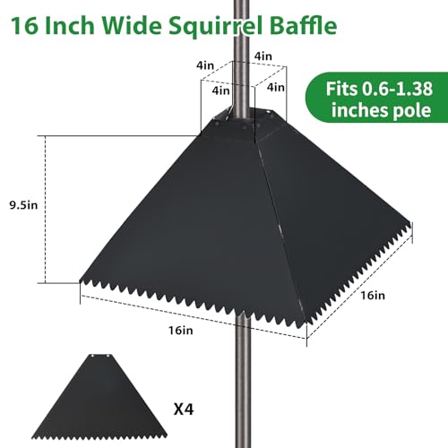 16 Inch Metal Squirrel Baffle for Bird Feeder Pole, Black, 2 Pack | Squirrel Proof Bird Feeders for Outdoors ,Hanging Feeders,0.6" - 1.38" Shepherd’s Hook,4x4 Wooden Posts and Tree Trunks - size: 2pcs