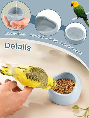 2 Pcs Bird Food Bowl Ceramic Bowls for Birds Small Parakeet Food Bowl Parrot Feeding Cups, Bird Cage Feede for Parakeets Conure Cockatiels Lovebird Budgie (Blue) - color: Blue