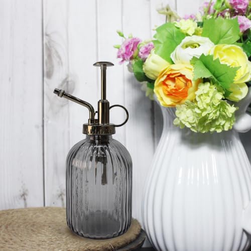 Glass Plant Mister Spray Bottle, 350ML Vintage Plant Spritzer with Top Pump Watering Can for Indoor Outdoor House Plants,Flowers (Gray) - color: Gray