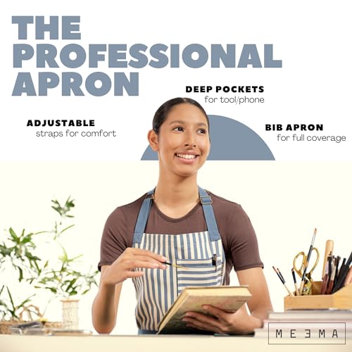 Chef Aprons for Women with Pockets, Adjustable Bib Aprons for Cooking - color: Blue Striped