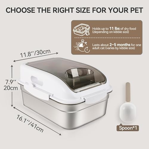 ALL FOR PAWS Stainless Steel Pet Food Storage Container with Airtight Lid & Scoop, 304 Stainless Metal Storage Bin for Small Dog Food&Treats, Cat Food, Bird Seed, Up to 11 Lbs,Keep Fresh,Easy to Clean