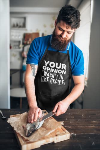 VAGAVY 100% Cotton, Black Funny Aprons for Men, Dad, Husband - Birthday, Father’s Day Grilling Gifts for Papa, Husband. - color: Your Opinion Wasn't in the Recipe - Black