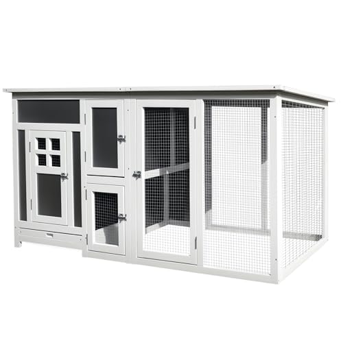 PawHut 63" Outdoor Chicken Coop Wooden, Chicken Cage with Run Area, Nesting Box, Hen House with Waterproof Roof, Removable Tray | Chicken Cage, Waterproof Roof, Removable Tray