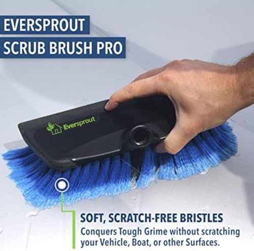 EVERSPROUT Scrub Brush, 1.5 to 3ft Pole, Rubber Bumper, No-Scratch | For Cars, Trucks, RV, Boats, Driveways, Decks, Patios, Decks, House Siding, 8-10ft Standing Reach, Non-Slip Grip, Lightweight