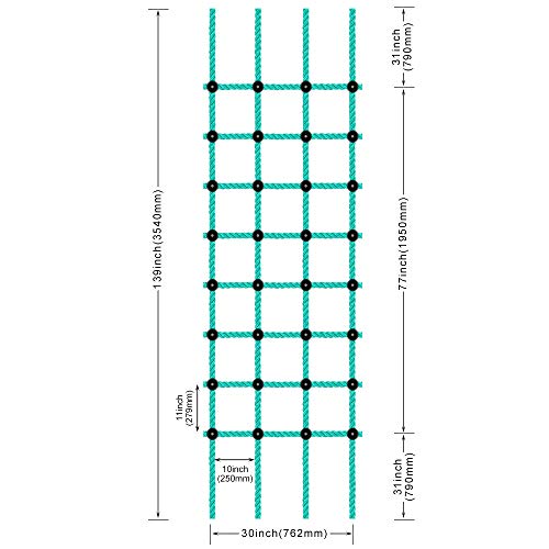 Climbing Cargo Net 30" x 139" Outdoor Climbing Net for Kids No-Knot Nylon Rope Climbing Ladder Net for Playground Treehouse, Swing Set, Backyard Climbing Frame, Playset - Green - color: Green - 30" X 139"
