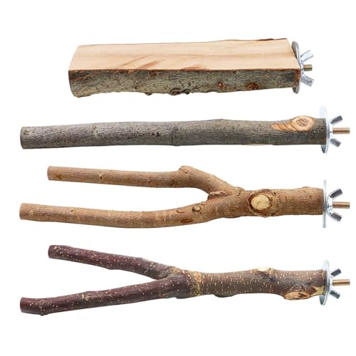 4 Pack Natural Wood Bird Perch Parrot Stand Branches Fork Toys,Pet Bird Cage Wooden Hanging Perch Platform Hammock Swing Toy for Small Parakeets,Budgies,Cockatiels,Conures,Finches - size: Size for Small & Medium Birds