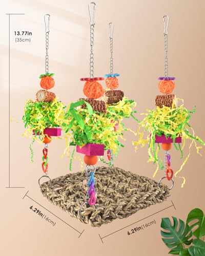 ERKOON Conure Toys, Bird Cockatiel Toys Foraging Swing Mat Parrot Climbing Hammock Wall with Colorful Toys for Birds Shredding Seagrass, Birds Cage Toy Accessories - size: Parrot swing mat-1 Pack